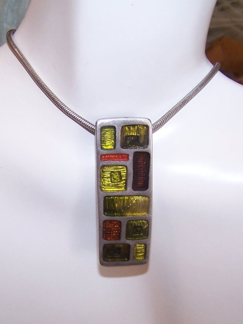Pewter & Enamel Pendant of 18" Sterling Silver Chain Necklace